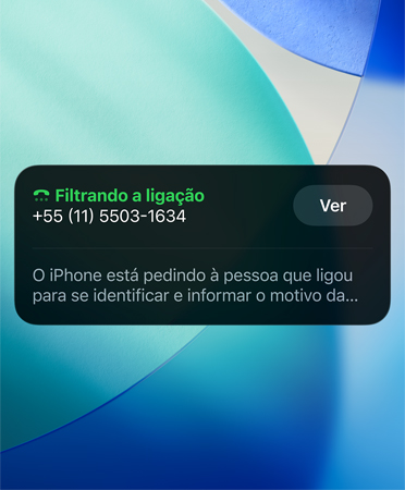 App Telefone mostrando o recurso de filtragem de liga??es em uso