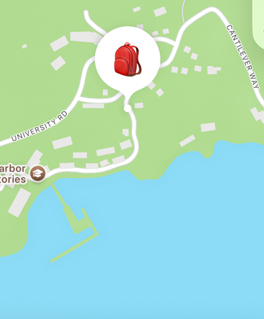 Recurso Buscar em uso, mostrando a localiza??o da mochila de uma pessoa em um mapa