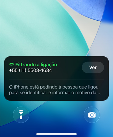 App Telefone mostrando o recurso de filtragem de liga??es em uso