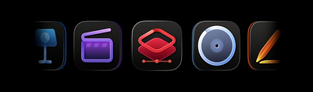 Ic?nes des apps Apple Creator Studio, Final Cut Pro, Pixelmator Pro, Logic Pro, Pages, Compressor, MainStage, Numbers, Motion, Freeform, Keynote