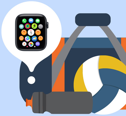 Illustration d’une Apple Watch trouvée dans un sac de gym grace à l’app Localiser