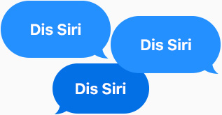 Trois phylactères bleus contenant les mots ? Dis Siri ?.