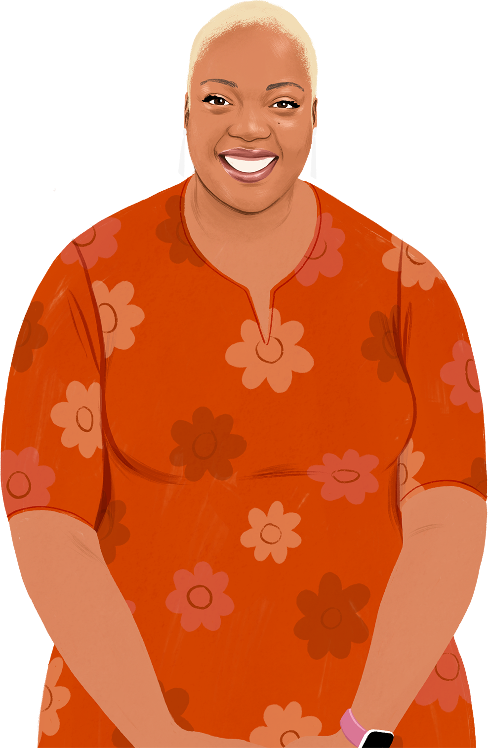 Ilustra??o da Nafisah sorrindo, olhando para a pessoa que lê o texto; surge um iPad exibindo um símbolo de cora??o.