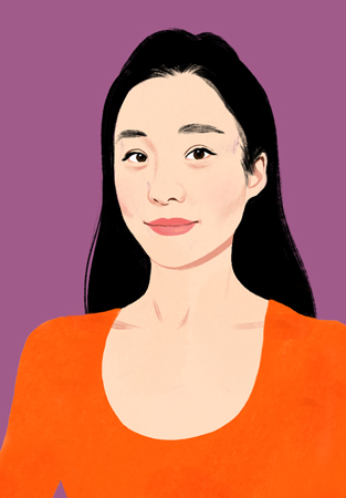 読者のほうに自信に満ちた笑顔を向けているムーニーのポートレートイラスト。