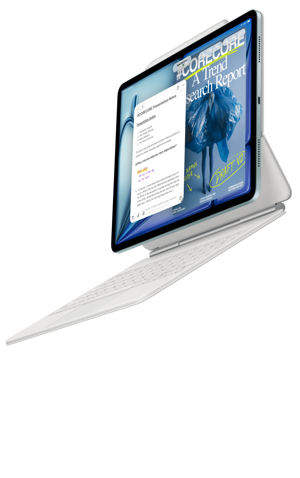 iPad Air s p?icvaknutym Magic Keyboardem a Apple Pencilem Pro
