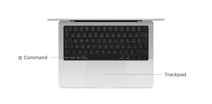 Prohlídka navigace macOS jako je Dock na obrazovce ?trnáctipalcového MacBooku Pro.