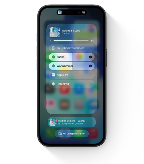 iPhone mit der AirPlay Benutzeroberfl?che für Multi-Room Audio