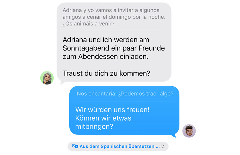 Die Nachrichten App zeigt die Live übersetzung