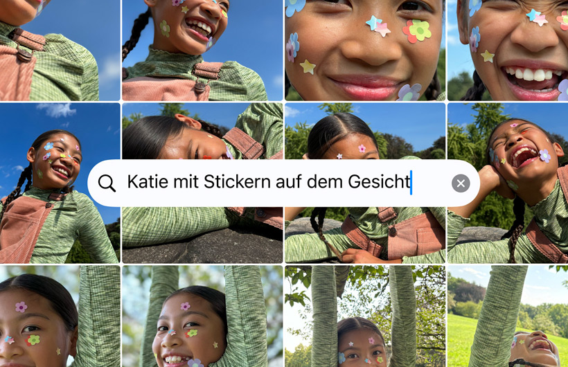 Ein Fotoraster, basierend auf der Suchanfrage ?Katie mit Stickern auf dem Gesicht“