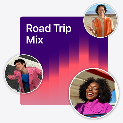 Cover-Artwork aus einer gemeinsamen Playlist namens ?Road Trip Mix” mit Profilfotos verschiedener H?rer:innen