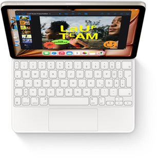 Draufsicht auf das iPad Air mit Magic Keyboard in Wei?.