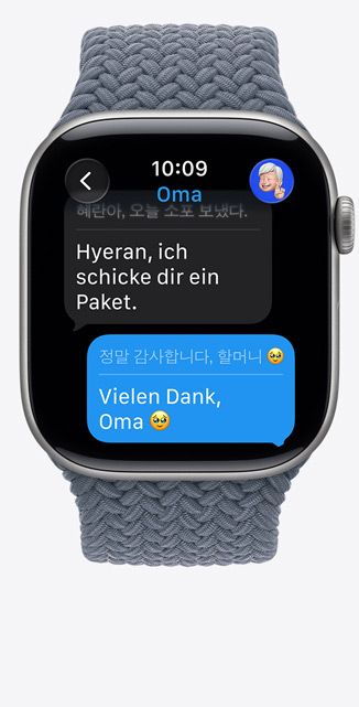 Apple Watch Series 11, Aluminiumgeh?use, Farbe Space Grau, Live übersetzung ?ndert Sprache von iMessage zu Englisch, Geflochtenes Solo Loop, Farbe Maritimblau