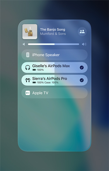 iPhone'i AirPlay n?itamas, kui h?lpsalt saab jagada heli kahe paari AirPodside vahel