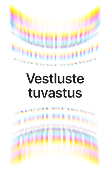 ümberkaudsete helide lained, mida on kujutatud v?rviliste kaartena, üleval ja all, keskel olev s?num: Vestluste tuvastus