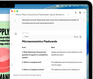 MacBook Airi ekraan n?itamas Apple Intelligence'i kirjutamist??riistasid loomas mikro- ja makro?konoomika teemalisi flash-kaarte