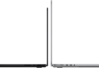 14- ja 16-tolline MacBook Pro, tagaküljed vastakuti, demonstreerimas suuruste erinevust ja r?hutamas peenikest profiili