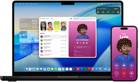 MacBook Pro ja iPhone 16 Plus, rakendus Phone on avatud, sama kontakti kuvatakse m?lemal ekraanil