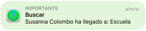 Animación de una notificación que dice que una ni?a ha llegado al colegio.