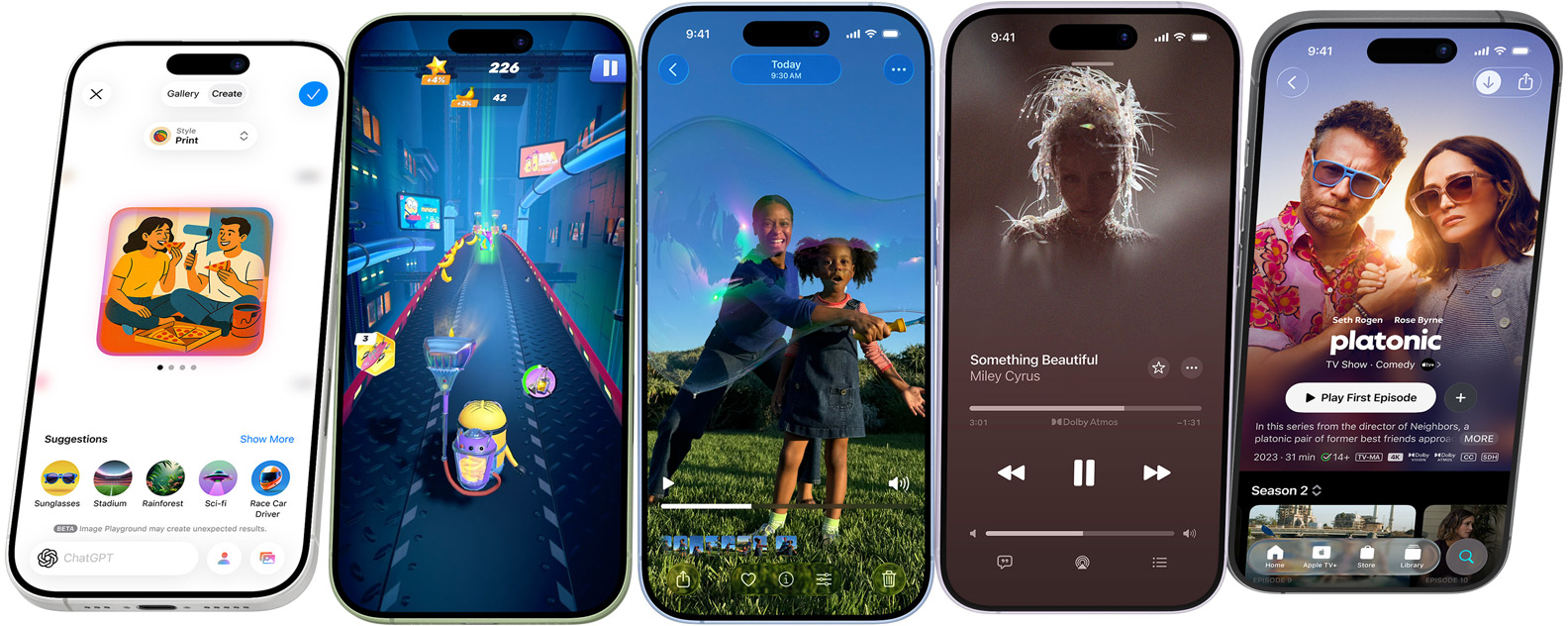 iPhone 17 Ger?te drehen sich um die Querachse und kommen zum Stillstand, die Displays zeigen iPhone Features