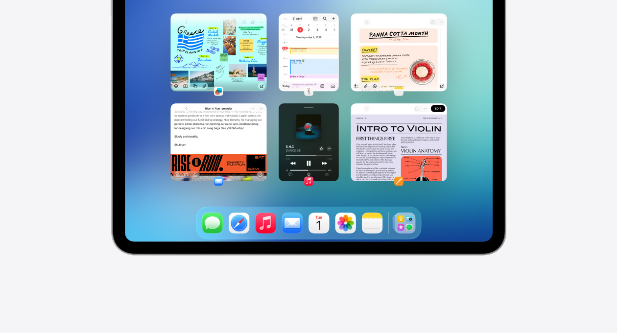 Ecr? do iPad a mostrar a funcionalidade Exposé