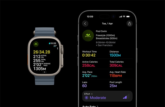 Apple Watch Ultra 3, φυσικ? χρ?μα, κ?σα απ? τιτ?νιο, λουρ?κι Ocean Band, μπλε τη? ?γκυρα? χρ?μα, ενεργ? προπ?νηση Κολ?μβηση?, εκτεν?στερη αν?λυση μετρ?σεων προπ?νηση? στο iPhone