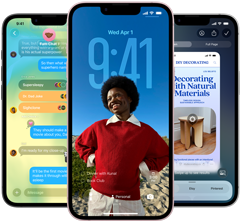 Τρει? συσκευ?? iPhone 17e, δε?χνουν το app Μην?ματα με τη σχεδ?αση Liquid Glass, δυναμικ? οθ?νη κλειδ?ματο? και την οπτικ? νοημοσ?νη να χρησιμοποιο?νται