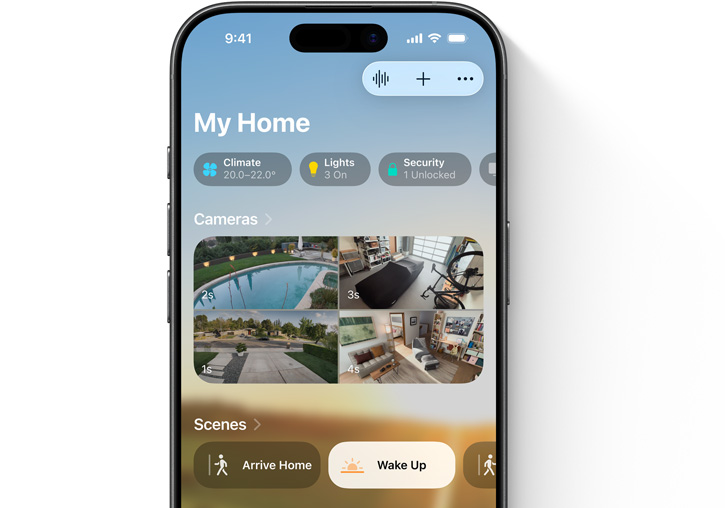 iPhone 螢幕顯示家居 App 的 My Home 用戶介面