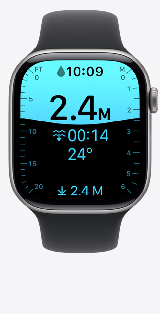 Apple?Watch Series?11，太空灰鋁金屬錶殼，水深?app 顯示潛水至 2 點(diǎn) 4 米深