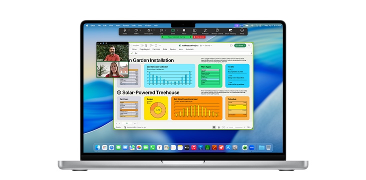 Egy 14 hüvelykes MacBook Prón t?bb alkalmazásablak van megnyitva, t?bbek k?z?tt a Microsoft Excel és a Zoom.