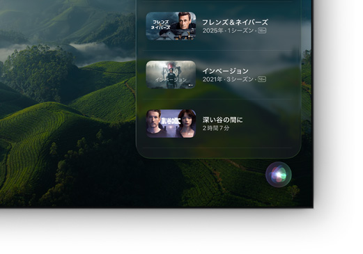 Apple TVの映畫や番組のリストを表示している薄型テレビ