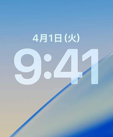 時(shí)刻の書體にLiquid Glassが適用されていることを示すロック畫面