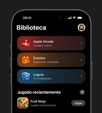 Imagen de la pesta?a Biblioteca de Apple Games en un iPhone 17 Pro