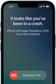 ?iPhone 17e“ i? priekio, u?apvalinti kampai, naudojama avarijos aptikimo funkcija
