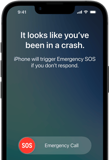 ?iPhone 17e“ i? priekio, u?apvalinti kampai, naudojama avarijos aptikimo funkcija