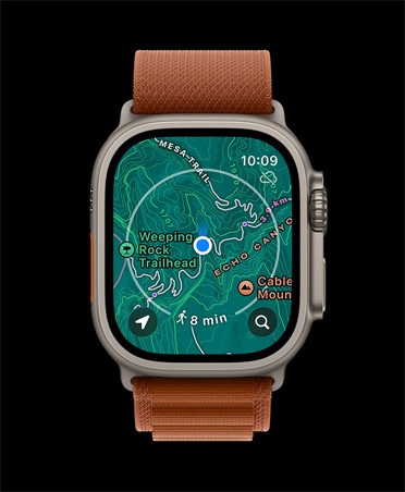 Apple Watch Ultra 3, dabīga krāsa, titāna ietvars, lejupielādēta karte, nākamās norādes, siksni?a, Alpine Loop siksni?a terakotas krāsā