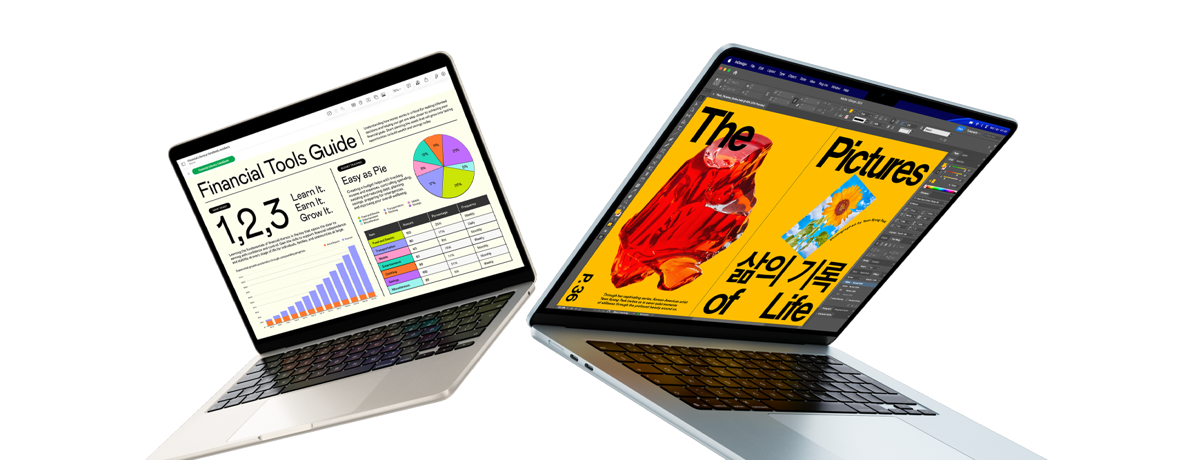 13- and 15-inch MacBook?Air laptops — one screen shows Numbers work, the other shows design work