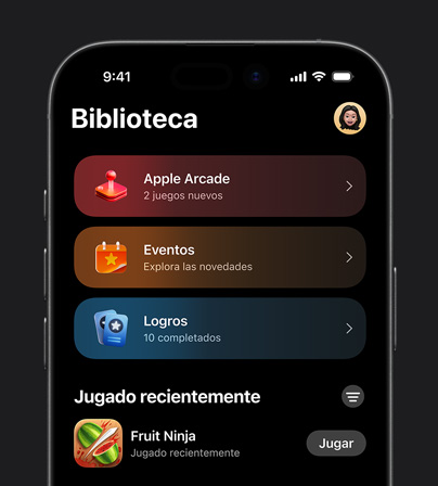 Imagen de la pesta?a Biblioteca de Apple Games en un iPhone 17 Pro