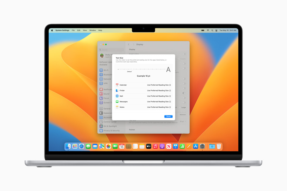 La configuración de Tama?o del Texto en la MacBook Air.