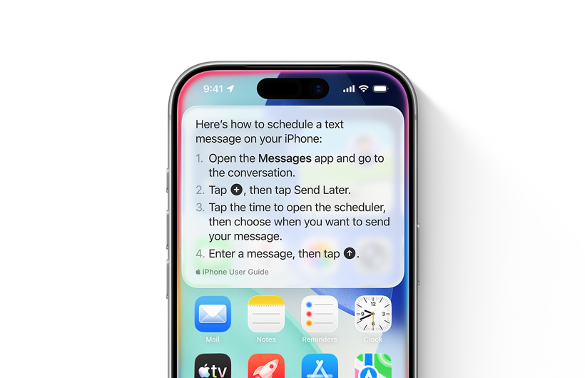 iPhone pokazuj?cy instrukcj? krok po kroku, jak zaplanowa? pó?niejsze wys?anie wiadomo?ci tekstowej.
