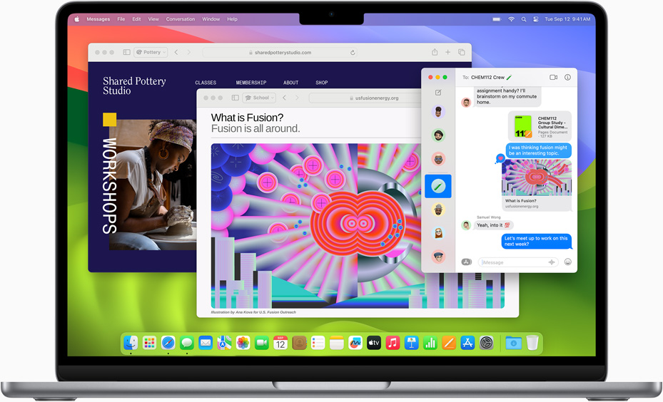 Aplikacje Safari i Wiadomo?ci pokazane na MacBooku Air