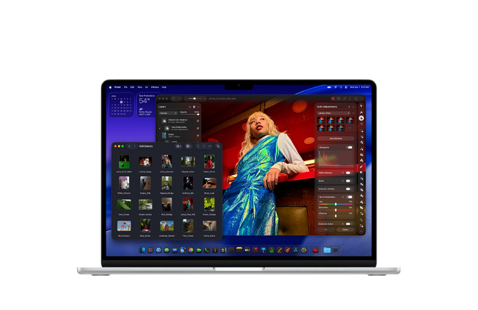 Ekran aplikacji Pixelmator prezentuj?cy pami?? masow? i pami?? RAM MacBooka Air