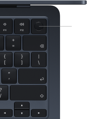 Col?ul din dreapta sus al tastaturii MacBook Air, ar?tand locul unde se afl? butonul Touch ID