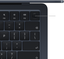 Col?ul din dreapta sus al tastaturii MacBook Air, ar?tand locul unde se afl? butonul Touch ID