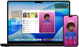 MacBook Pro ?i iPhone 16 Plus, aplica?ia Telefon deschis?, acela?i contact afi?at pe ambele ecrane