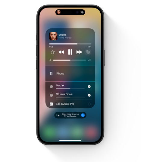 ?oklu odal? ses i?in AirPlay kullan?c? arayüzünü g?steren iPhone