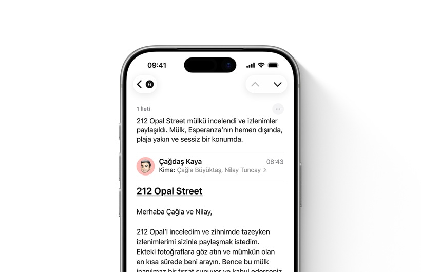 üst k?sm?nda Apple Intelligence ?zetinin yer ald??? bir mail'i g?steren iPhone