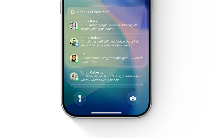 Bir iPhone’daki bildirim listesi g?rüntüleniyor ve listenin en üstünde ?ncelikli Bildirimler vurgulan?yor