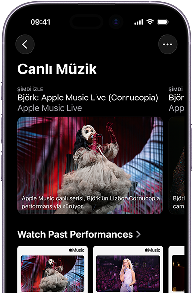 iPhone’da ?imdi ?zle ve eski performanslar?n yan? s?ra Apple Music En ?yi 100 Albüm gibi ?zel i?eriklerin g?sterildi?i Apple Music Live ekran?