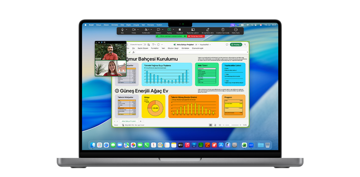 Microsoft Excel ve Zoom dahil olmak üzere birden fazla uygulama penceresinin a??k oldu?u 14 in? MacBook Pro.
