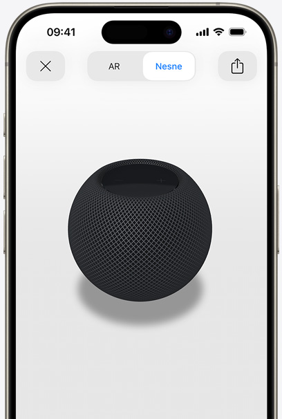 AR g?rünümünde, bir iPhone’un ekran?nda Gece Yar?s? HomePod.